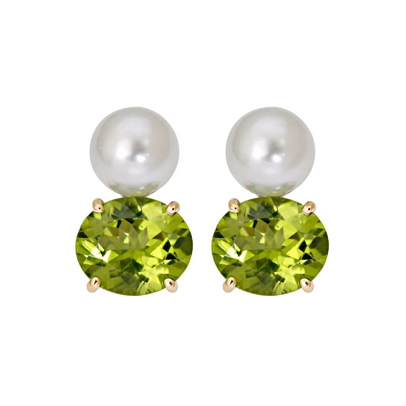 Designer Drop Earrings-Earrings- Peridot and South Sea Pearl