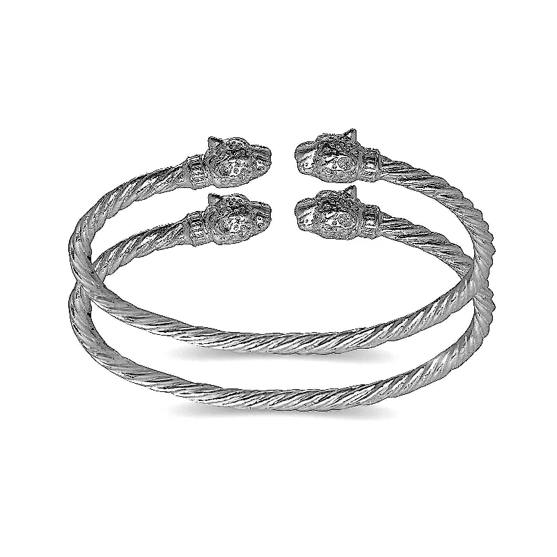 Simple Silver Wedding Bangles-Better Jewelry Jaguar Head Coiled Rope West Indian Bangles .925 Sterling Silver, 1 pair