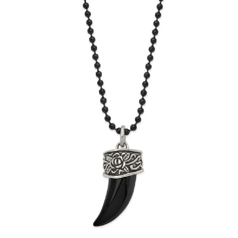 Stylish Gemstone Pendant Necklaces-Stainless Steel Polished/Antiqued Black IP-plated Claw Necklace