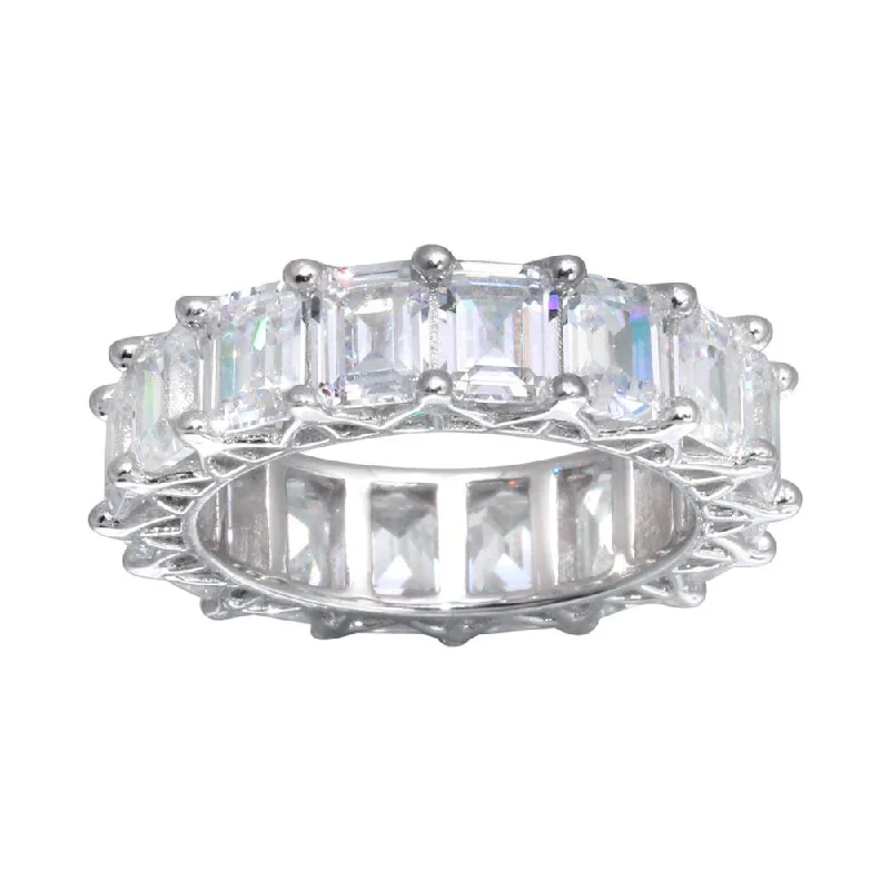 Designer Bridal Rings-925 Sterling Silver Emerald Cut CZ Eternity Band Ring - GMR00289