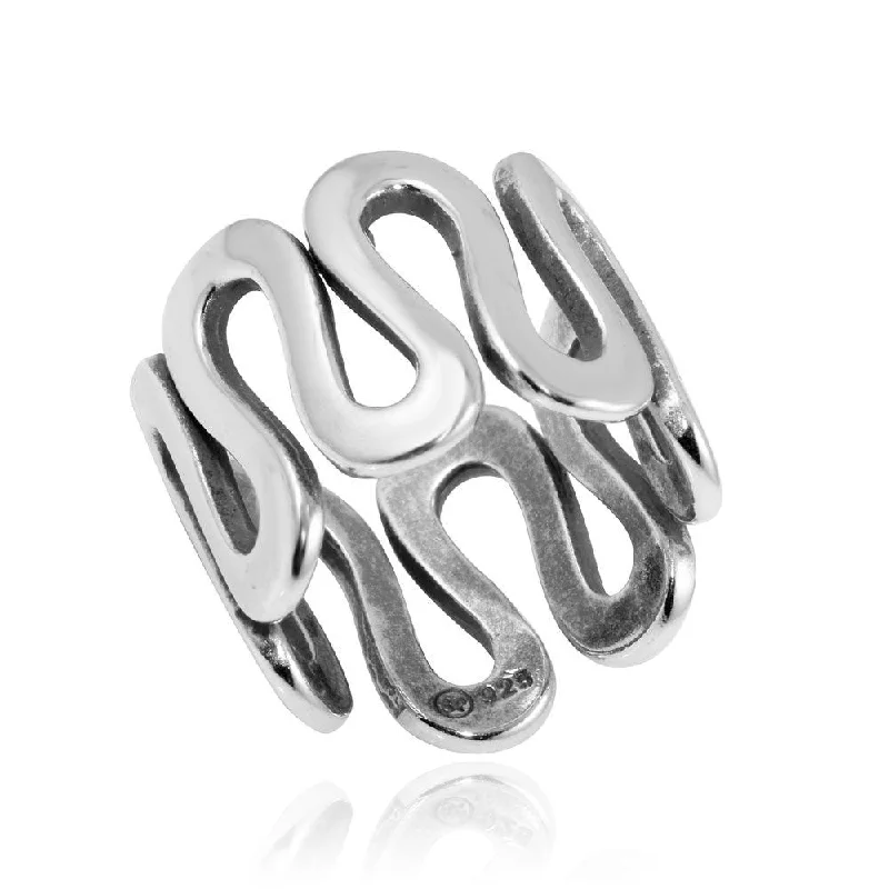 Affordable Wedding Rings-High Polished 925 Sterling Silver Wavy Eternity Ring - CR00744