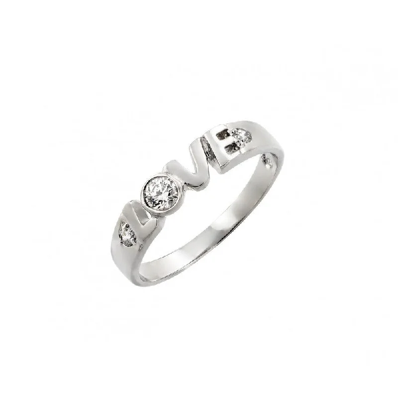 Dainty Silver Rings-Silver 925 Rhodium Plated Clear CZ Love Ring - BGR00773