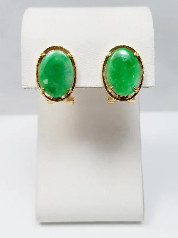 Luxury Silver Earrings-Soothing Vintage 14k Yellow Gold Natural Jade Earrings