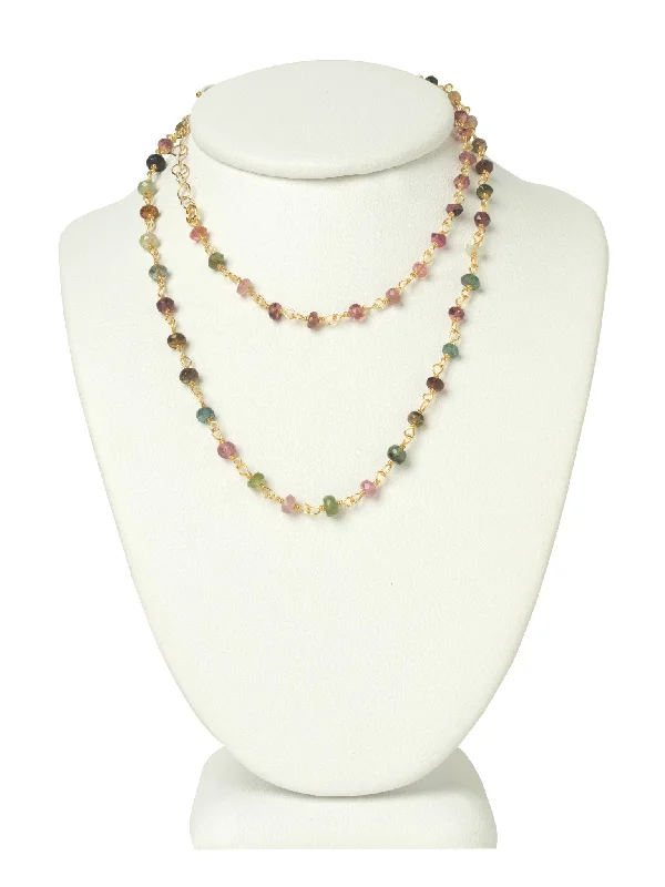 Elegant Choker Necklaces-LONG Watermelon Tourmaline Gemstone Necklace