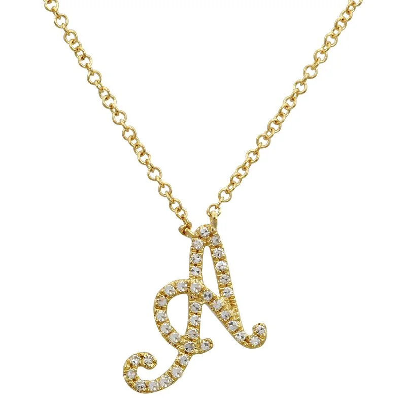 Simple Gold Pendant Necklaces-SCRIPT DIAMOND NITIAL NECKLACES