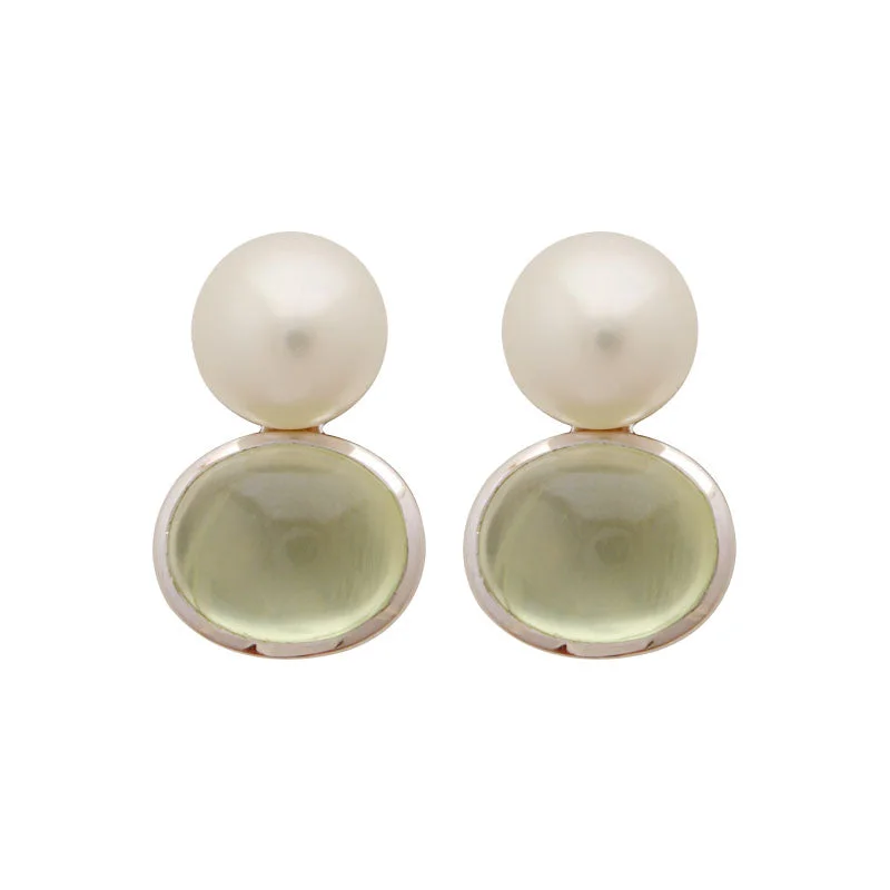 Designer Drop Earrings-Earrings-Prehnite and Fresh Water Pearl