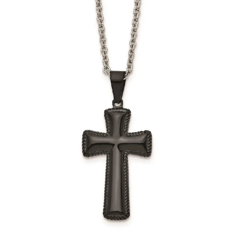 Designer Gold Necklaces-Stainless Steel Polished Black IP-plated Medium Pillow Cross Necklace