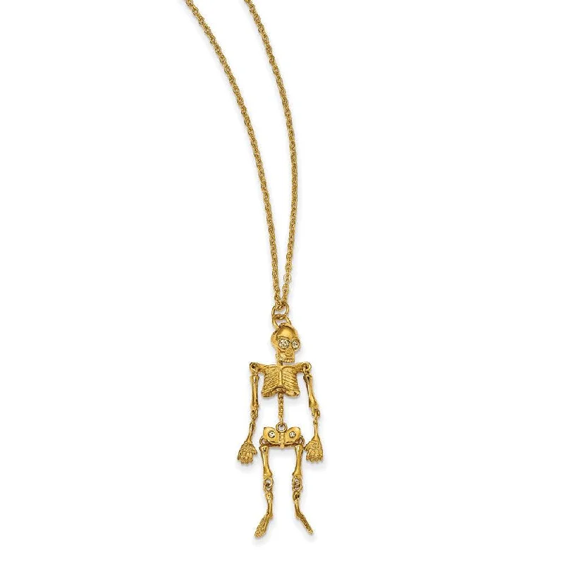 Statement Silver Necklaces-Stainless Steel Yellow IP-plated Crystal Skeleton w/ 2 inch ext Necklace