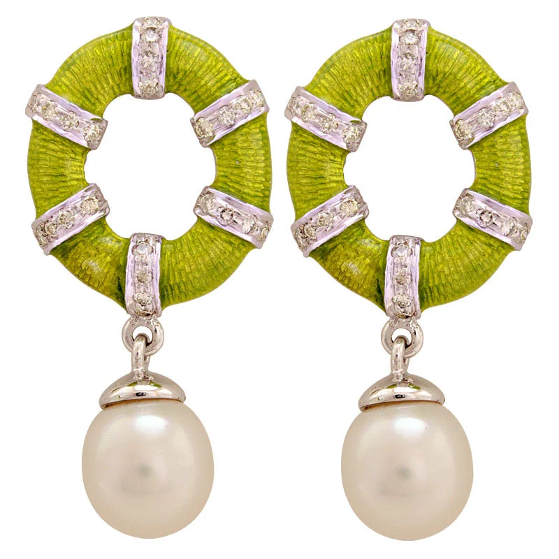 Ethnic Style Earrings-Earrings-South Sea Pearl and Diamond (Enamel)