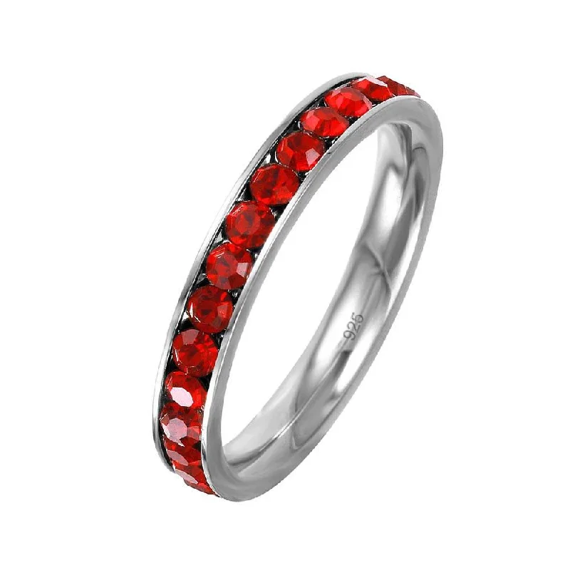 Fashion Rings for Men-Silver 925 Rhodium Plated Birthstone July Channel Eternity Band - ETRY-JUL