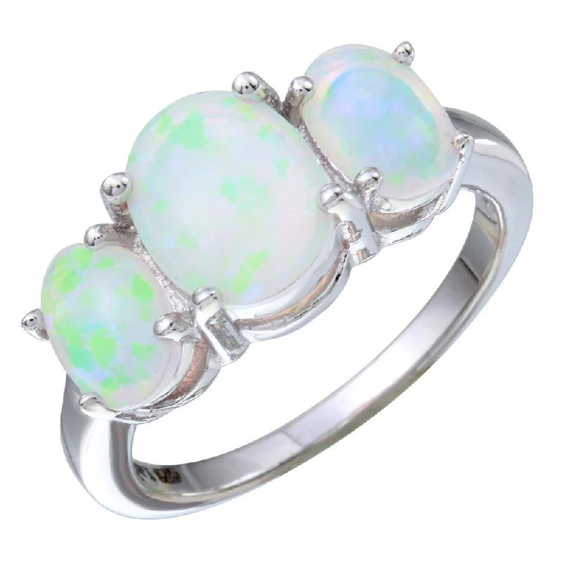 Custom Silver Engagement Rings-Rhodium Plated 925 Sterling Silver 3 Opal Stone Ring - STR01092