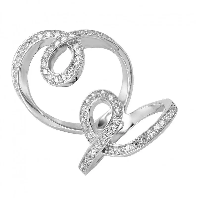 Customizable Wedding Rings-Silver 925 Rhodium Plated Double Looped CZ Ring - GMR00047