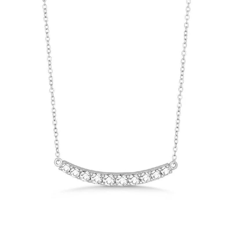 Modern Pendant Necklaces-Sterling Silver Slightly Curved CZ Bar Necklace