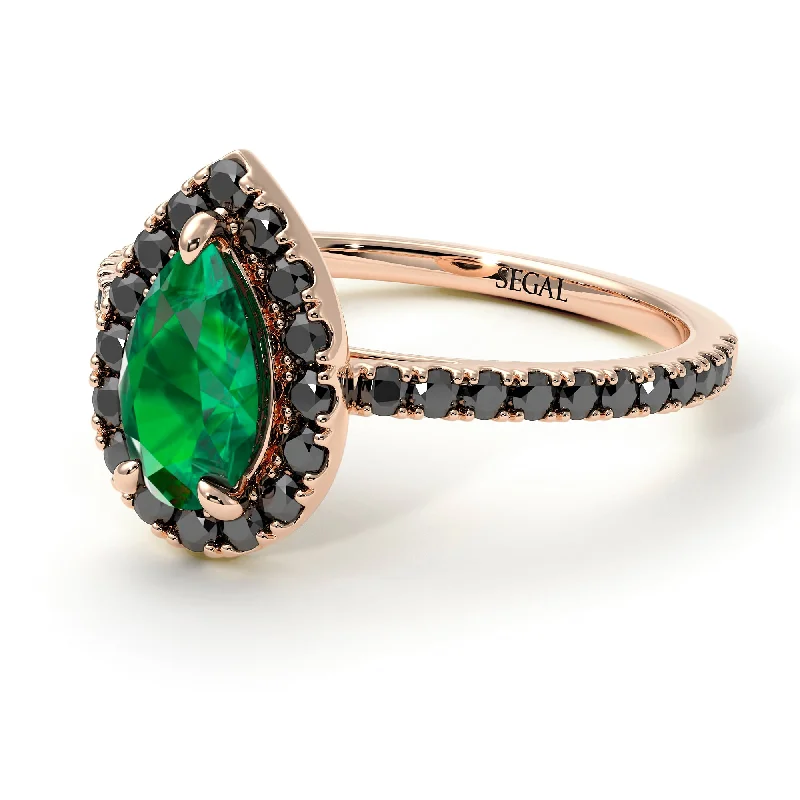 Sterling Silver Rings-Pear Shaped Halo Emerald Ring - Janet No. 23