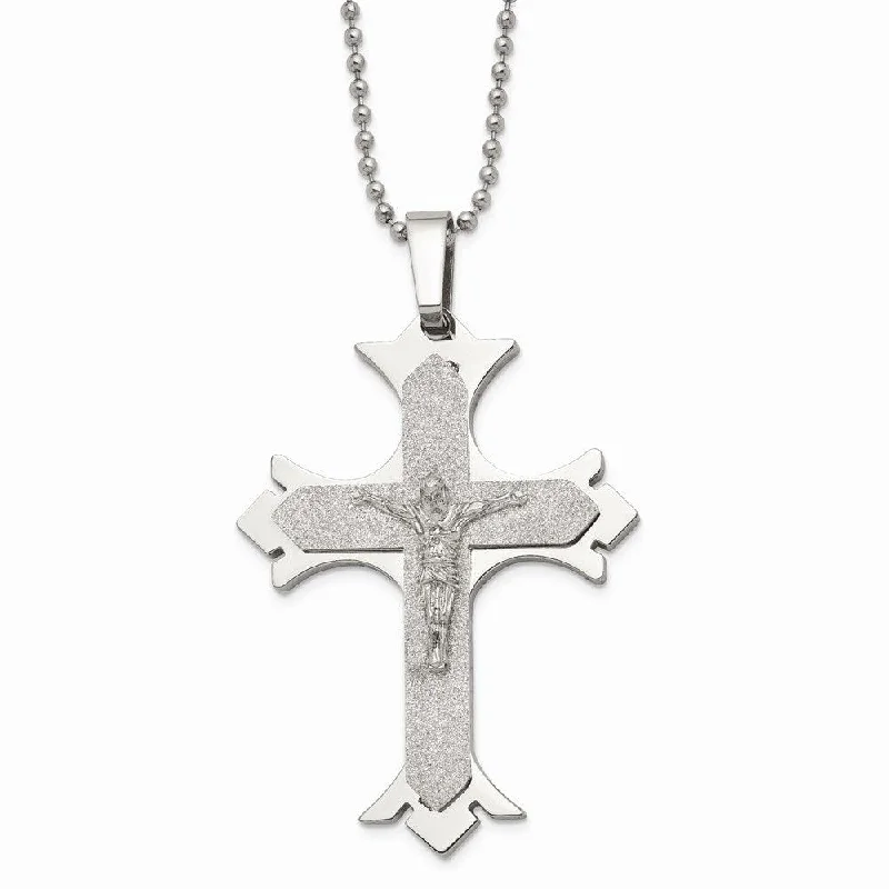 Simple Chain Necklaces for Women-Stainless Steel Polished Laser Cut Crucifix Necklace