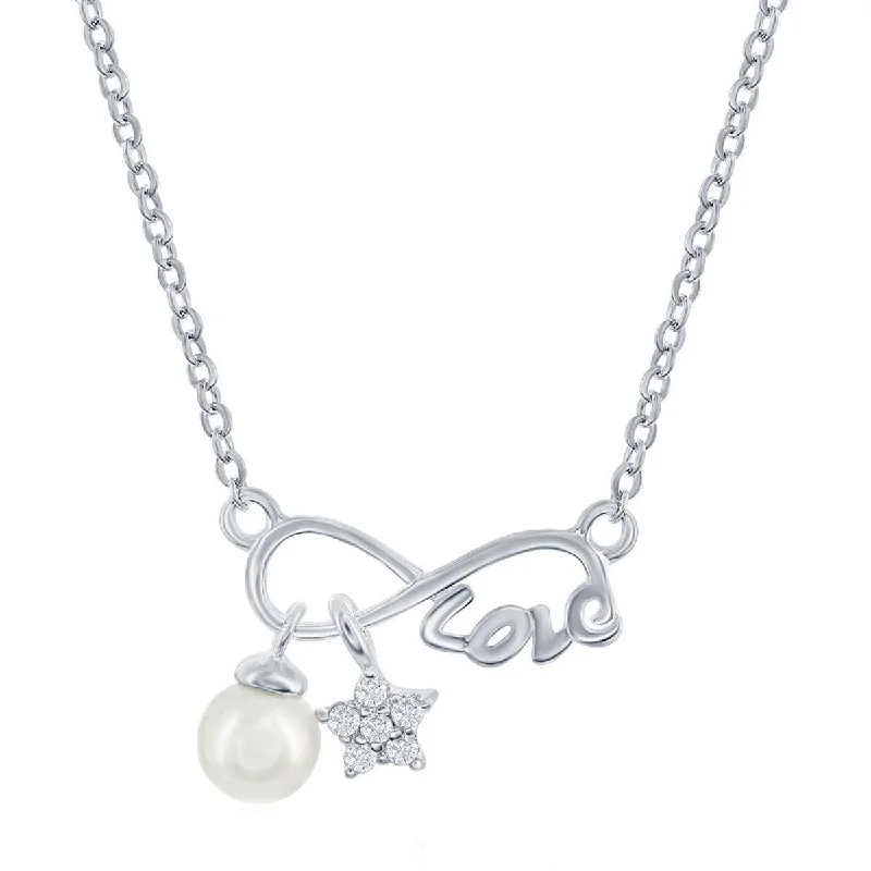 Silver Chain Necklaces-Classic Women's Necklace - Infinity Love with CZ Star and Round 4mm FWP | M-6869