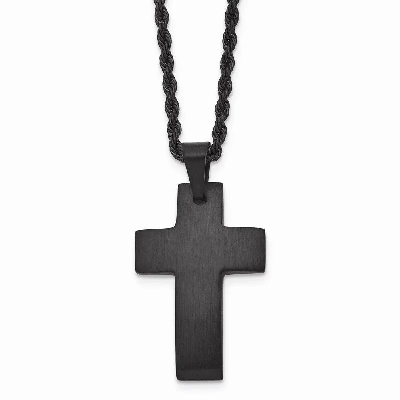 Luxury Name Necklaces-Stainless Steel Black IP-plated Brushed Cross Necklace