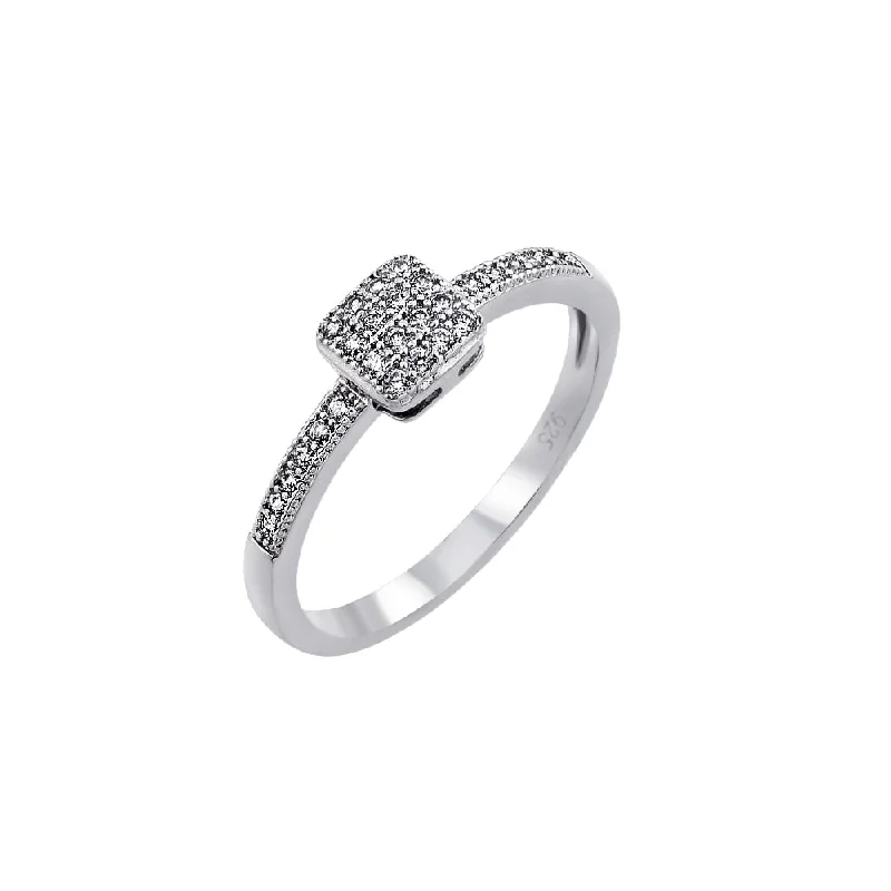 Colored Diamond Rings-Silver 925 Rhodium Plated Clear Inlay CZ Square Ring - BGR00785