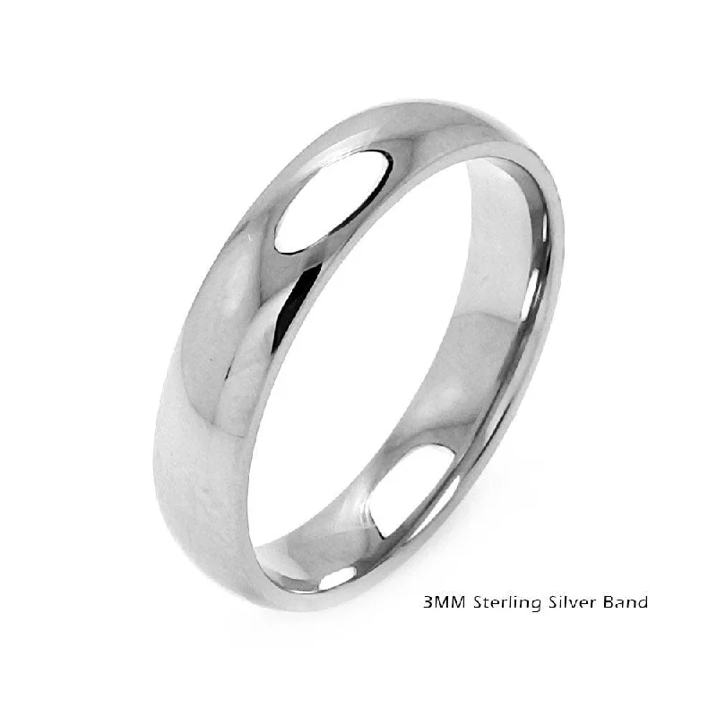 Custom Wedding Rings-High Polished 925 Sterling Silver Plain Wedding Band Round Ring - RING01-3MM