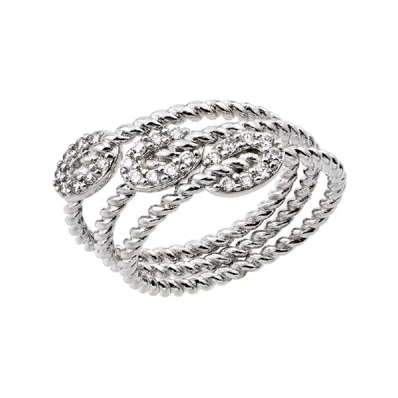 Fashionable Statement Rings-Silver 925 Rhodium Plated Rope Oval Ring - BGR00919