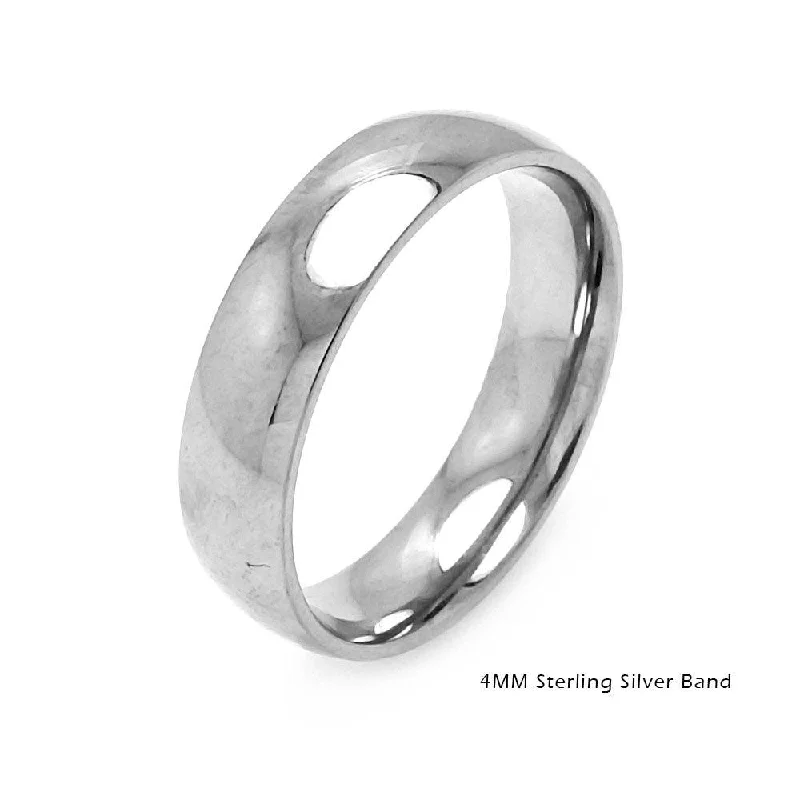 Matching Wedding Rings-High Polished 925 Sterling Silver Plain Wedding Band Round Ring - RING01-4MM