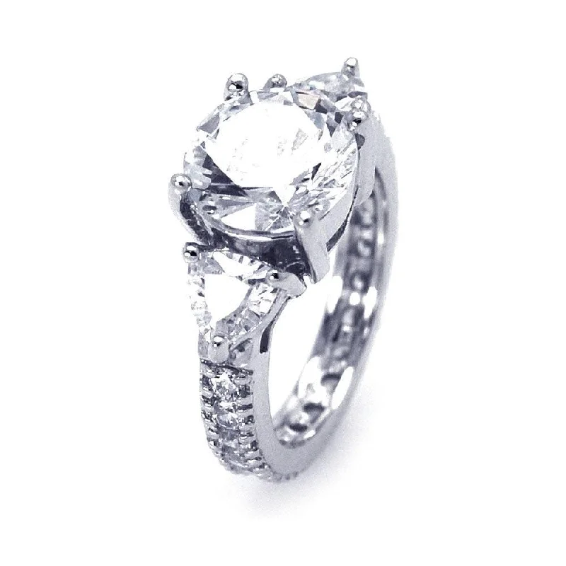 Silver and Gold Rings-Silver 925 Rhodium Plated CZ Past Present Future Ring - STR00530