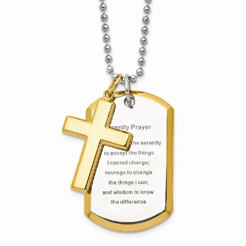 Dainty Necklaces for Women-Stainless Steel Polished Yellow IP-plated Serenity Prayer Necklace