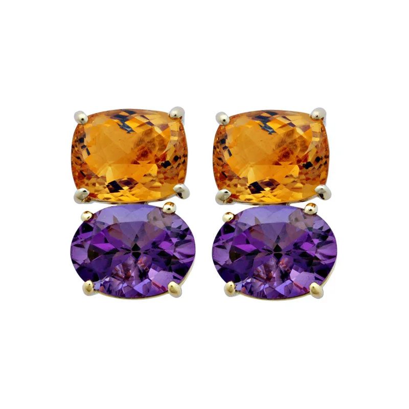 Unique Wedding Stud Earrings-Earrings-Amethyst and Citrine