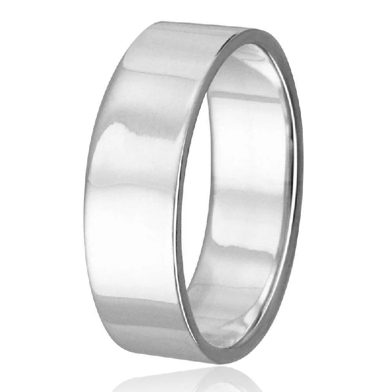 Designer Engagement Rings-High Polished 925 Sterling Silver Plain Wedding Band Flat Ring - RING02-6MM