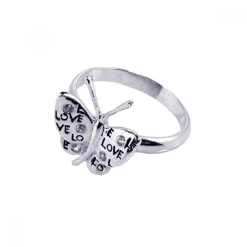 Stylish Gemstone Rings-Silver 925 Rhodium Plated CZ Love Butterfly Ring - STR00403