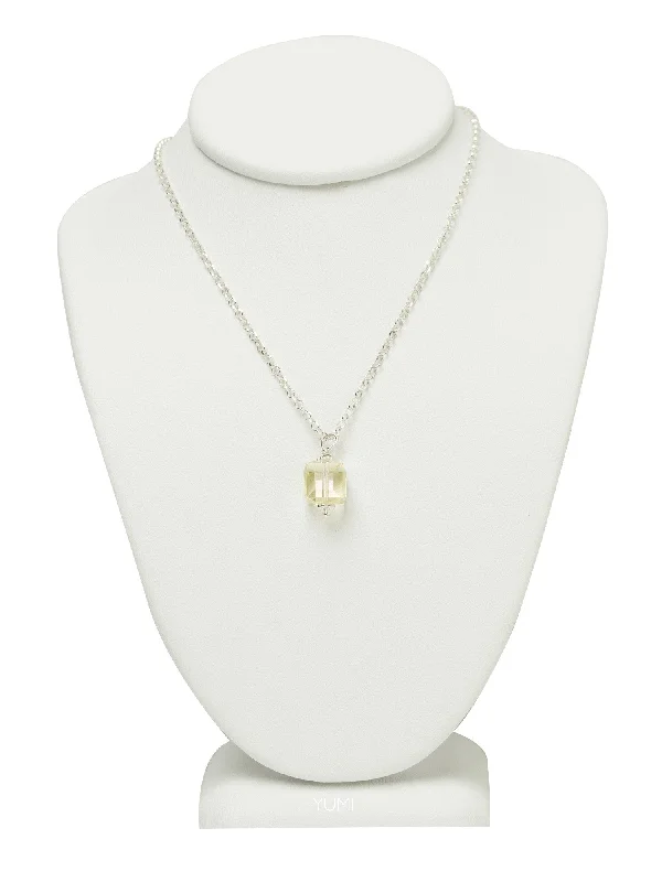 Bridal Pendant Necklaces-Jonquil Yellow Crystal Cube Necklace