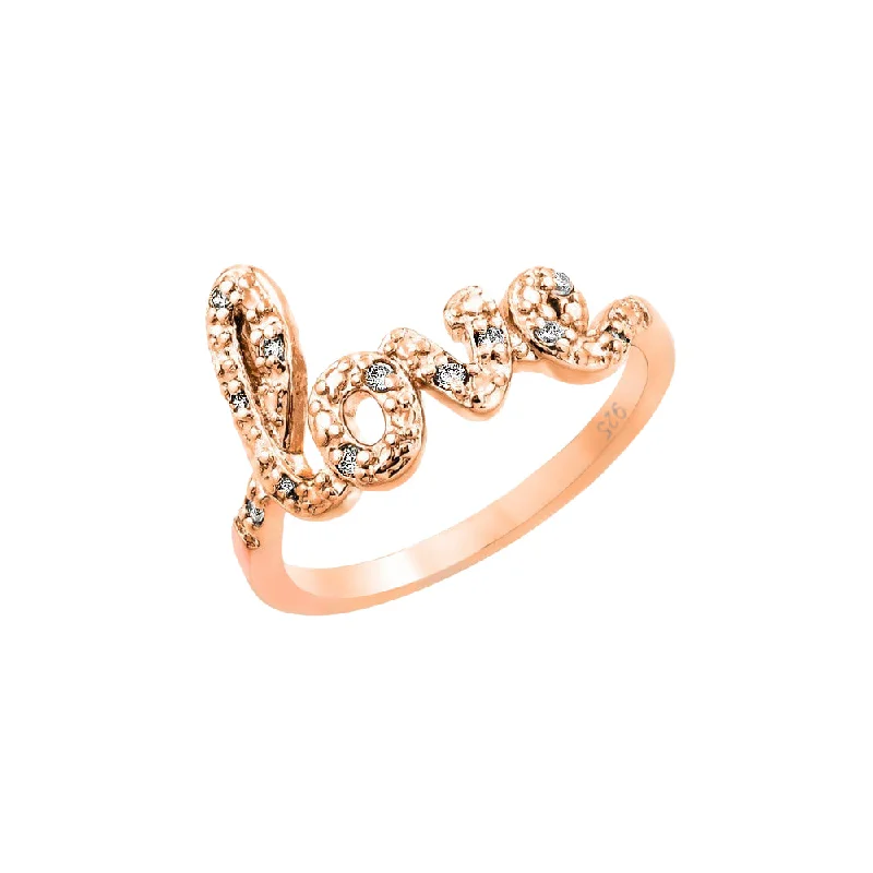 Beautiful Wedding Rings-Silver 925 Rose Gold Plated Clear CZ Love Ring - BGR00787RGP