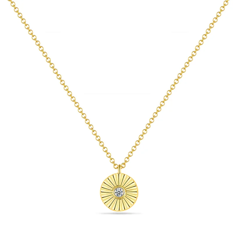 Trendy Gold Pendant Necklaces-CARLIE DIAMOND FLUTED DISC NECKLACE