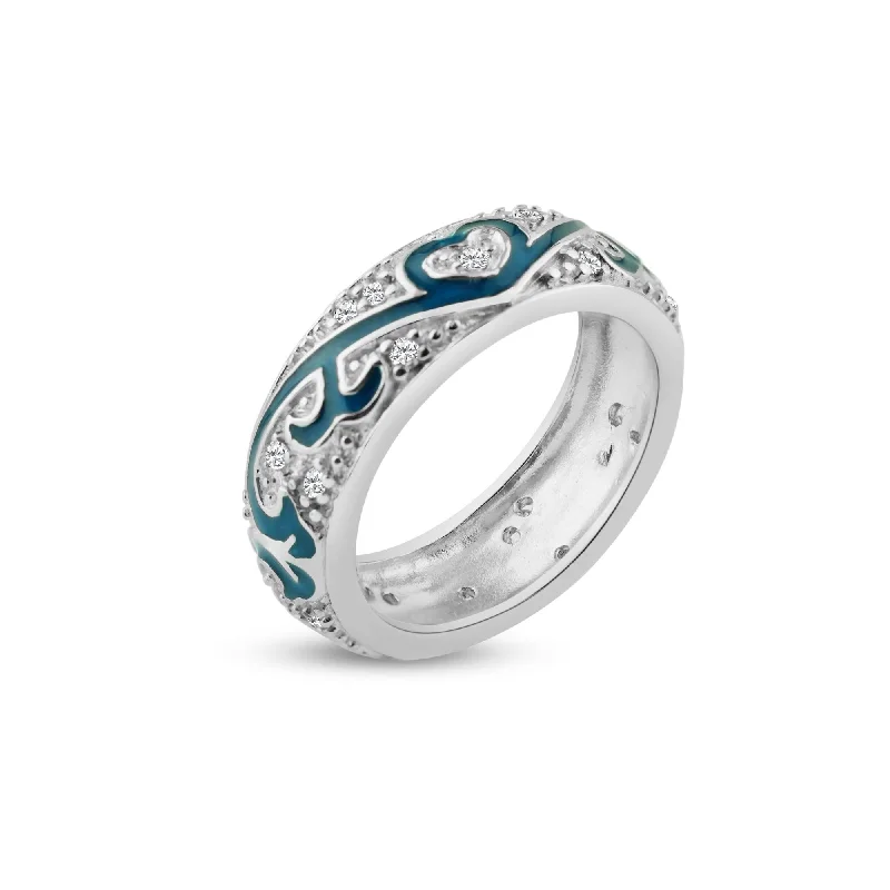 Stunning Wedding Bands-Silver 925 Rhodium Plated Blue Enamel Pave Set CZ Eternity Ring - STR00522