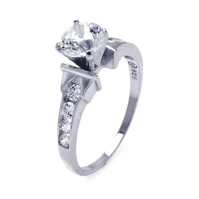 Classic Gold Rings-Silver 925 Rhodium Plated CZ Engagement Ring - STR00787