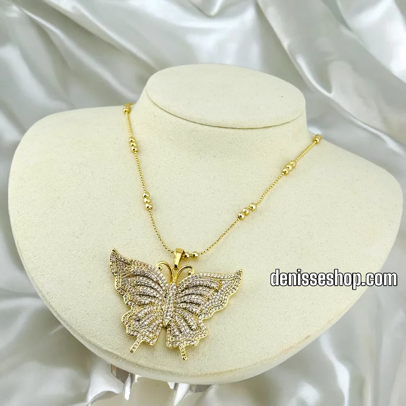 Stunning Pendant Necklaces for Brides-14K FASHION BUTTERFLY NECKLACE  P457