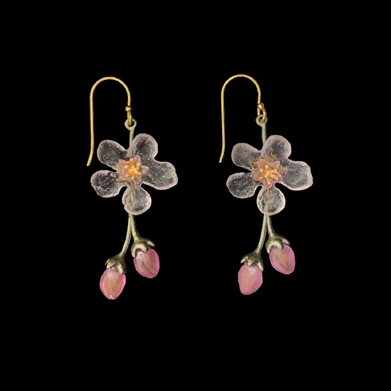 Gold Gemstone Earrings-Peach Blossom Earrings - Flower Drop Wire