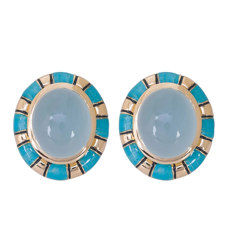 Silver and Gold Earrings-Earrings-Chalcedony (Enamel)