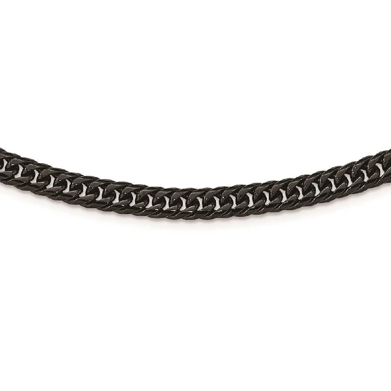 Silver Chain Necklaces-Stainless Steel Polished Black IP-plated Double Curb Chain Necklace