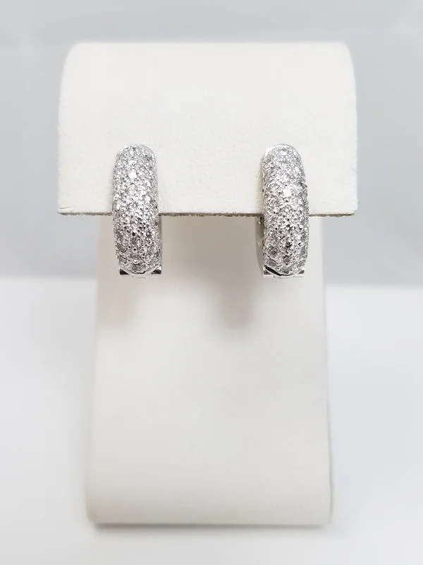 Diamond Stud Earrings-Dainty 14k White Gold Natural Diamond Huggie Hoop Earrings