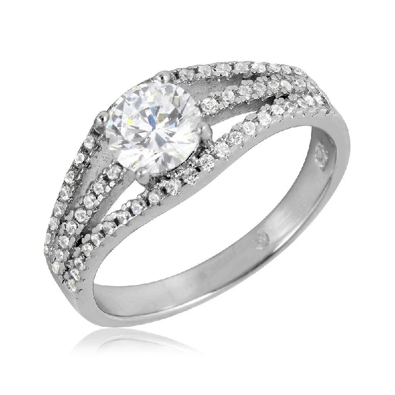 Affordable Wedding Rings-Silver 925 Rhodium Plated Open Shank Round Center Stone Ring - BGR01067