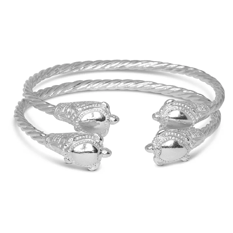 Gemstone Bangles-Turtle Ends Coiled Rope 925 Sterling Silver West Indian Bangles, 1 pair