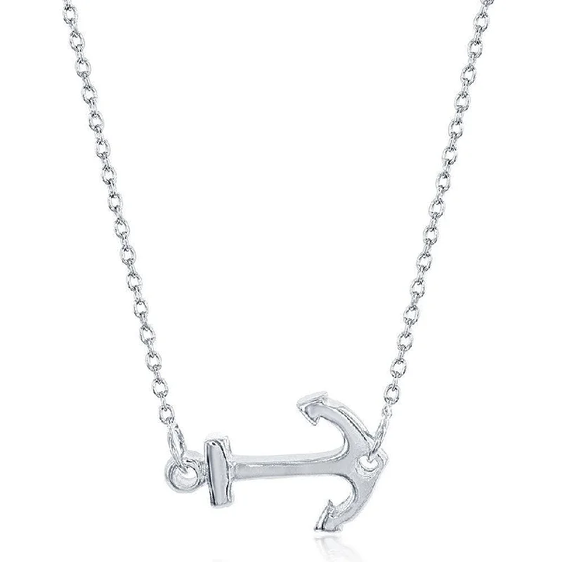 High-Quality Silver Necklaces-Sterling Silver Small Anchor Design Necklace