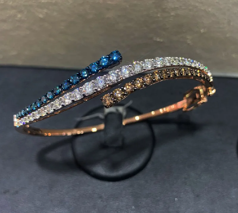 Ethnic Style Bangles-14k Rose Gold Chocolate, Blue & White Diamond Bangle