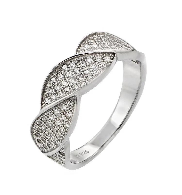 Minimalist Gold Rings-Silver 925 Rhodium Plated Round Clear CZ Twisted Ring - STR00922