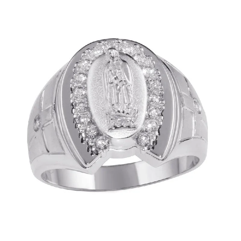 Large Wedding Rings-925 Sterling Silver Rhodium Lady of Guadalupe Ring - GMR00231RH