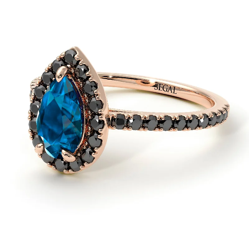 Personalized Rings for Weddings-Pear Shaped Halo Blue Topaz Ring - Janet No. 505