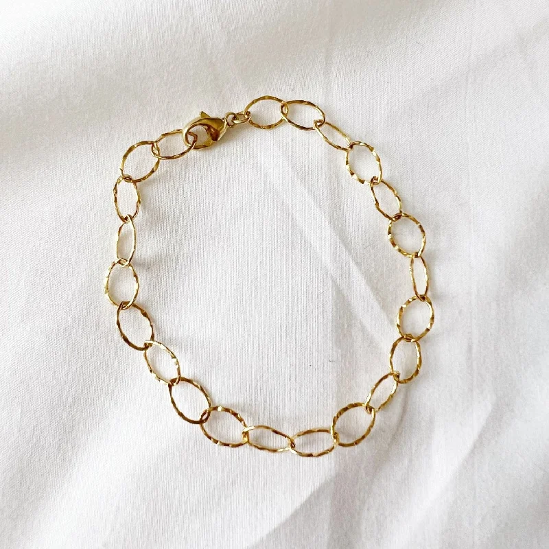 Statement Bracelets for Women-London Hammered Paperclip Chain Bracelet Gold Filled