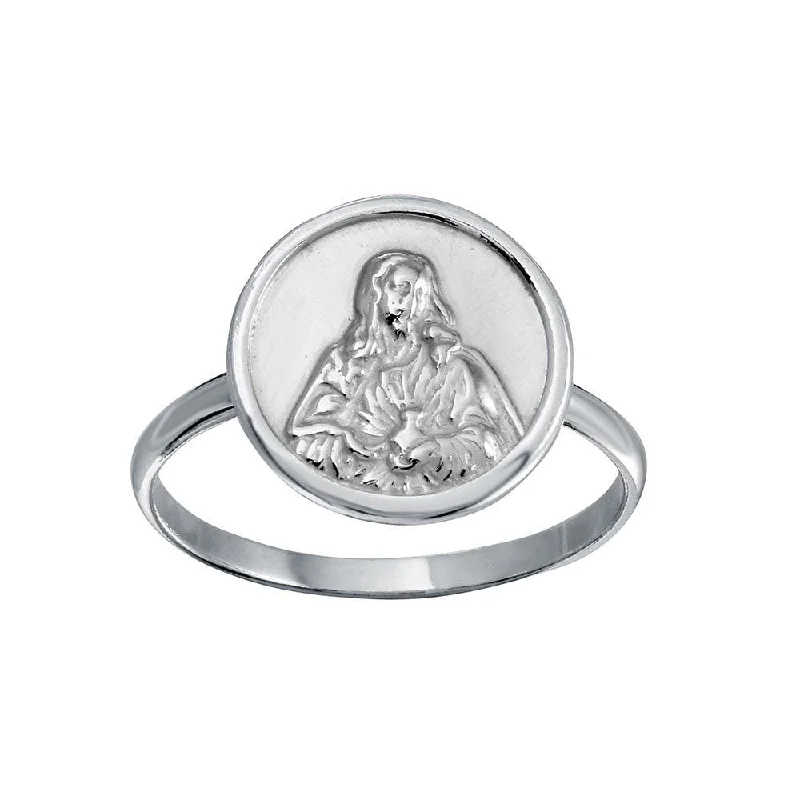 Elegant Wedding Bands-High Polished 925 Sterling Silver Disc Mother Mary Design Ring - SOR00032