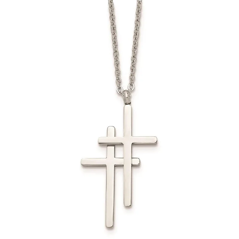 Trendy Birthstone Necklaces-Stainless Steel Polished Double Cross Necklace